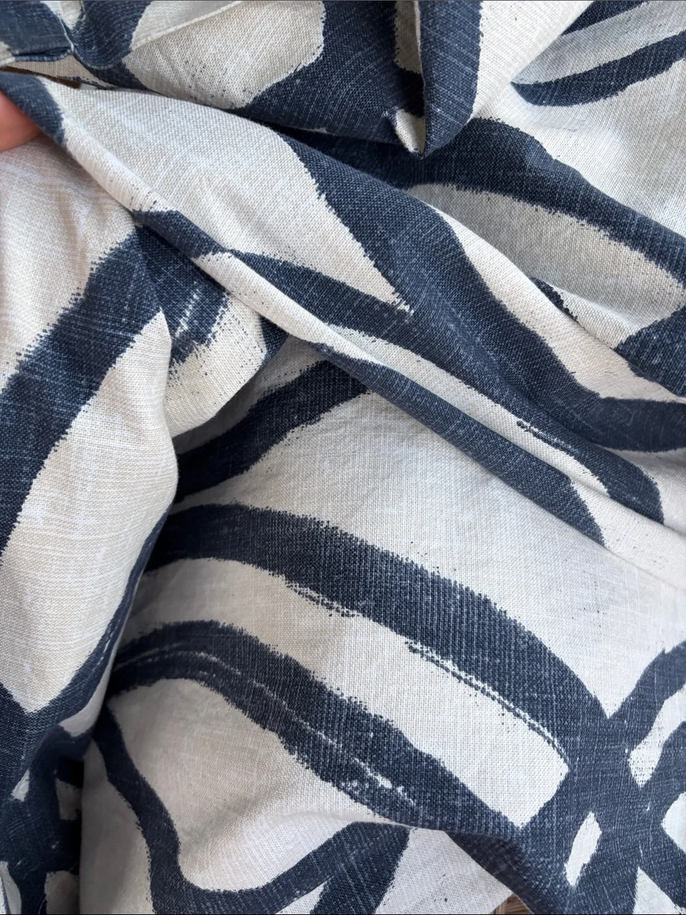2 West Elm Black and Cream Cotton Curtain Panel with Abstract Print